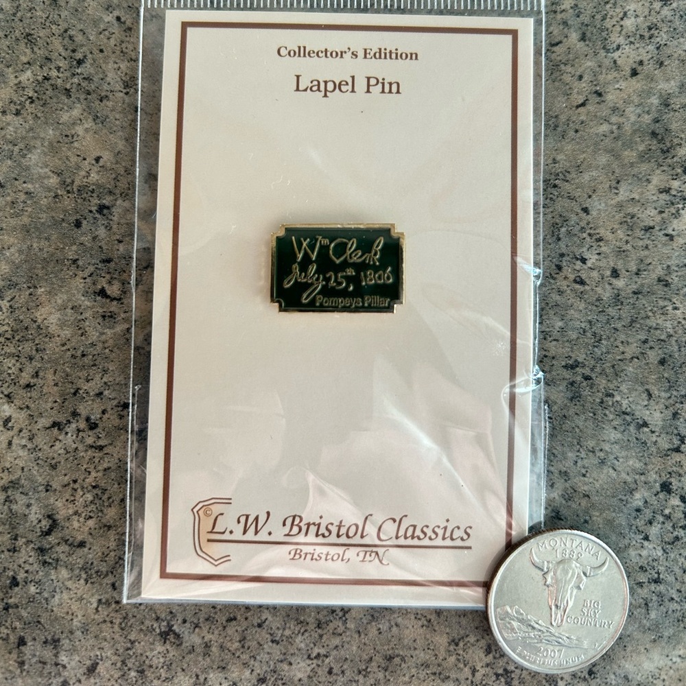 William Clark Signature Pin from Pompey’s Pillar Montana State Hat Pin NWT - Picture 3 of 7